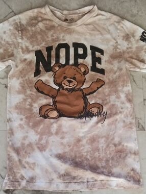 ON FIRE Brown Tie-Dye Teddy 'NOPE' Short Sleeve Tee